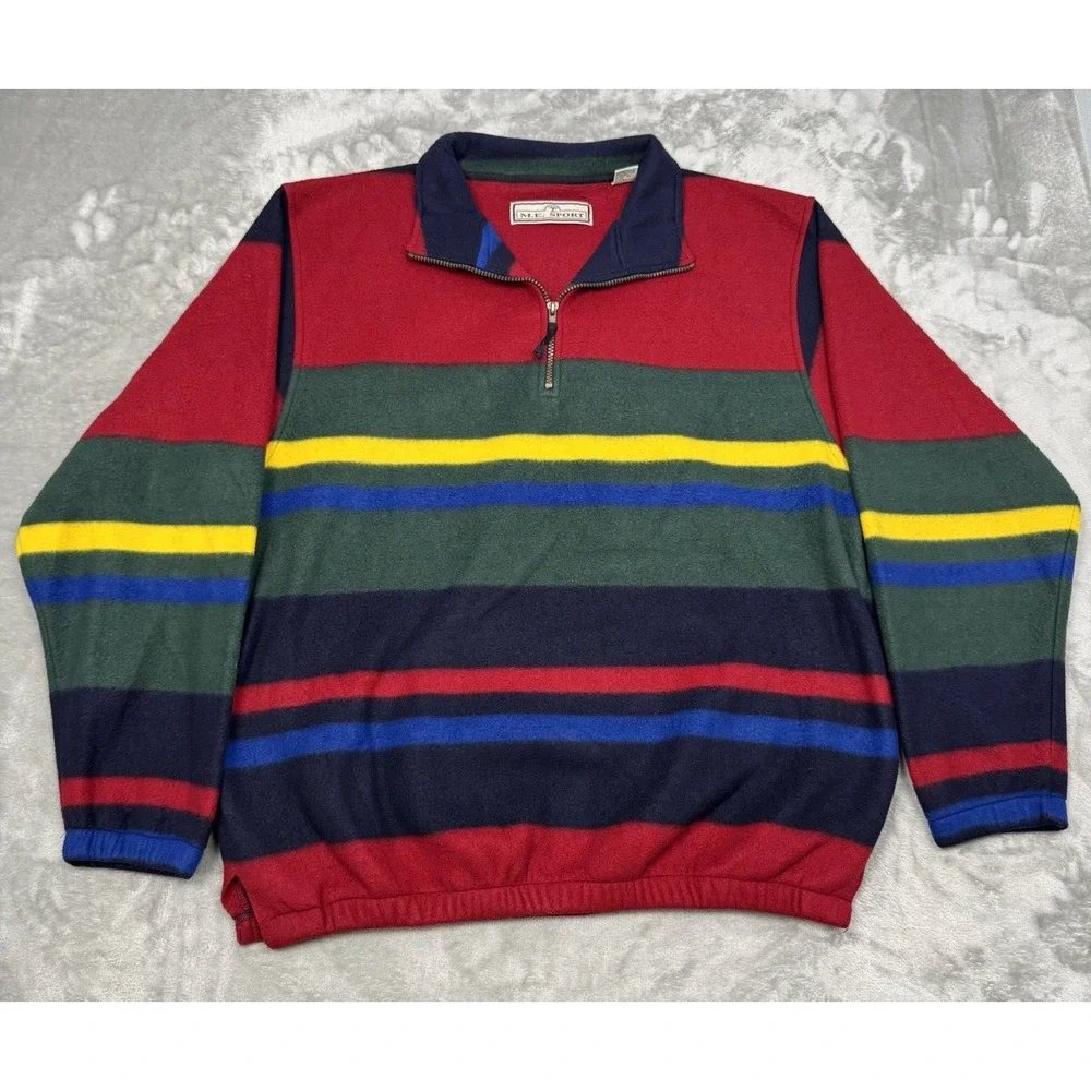 Vintage M.E. Sport Striped Sweater Mens Large Pullover Colorblock Retro 90s Y2K